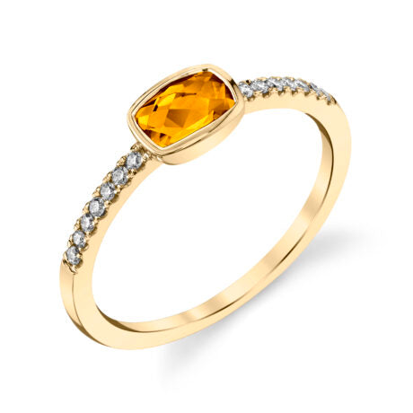Cushion Cut Citrine and Diamond Ring