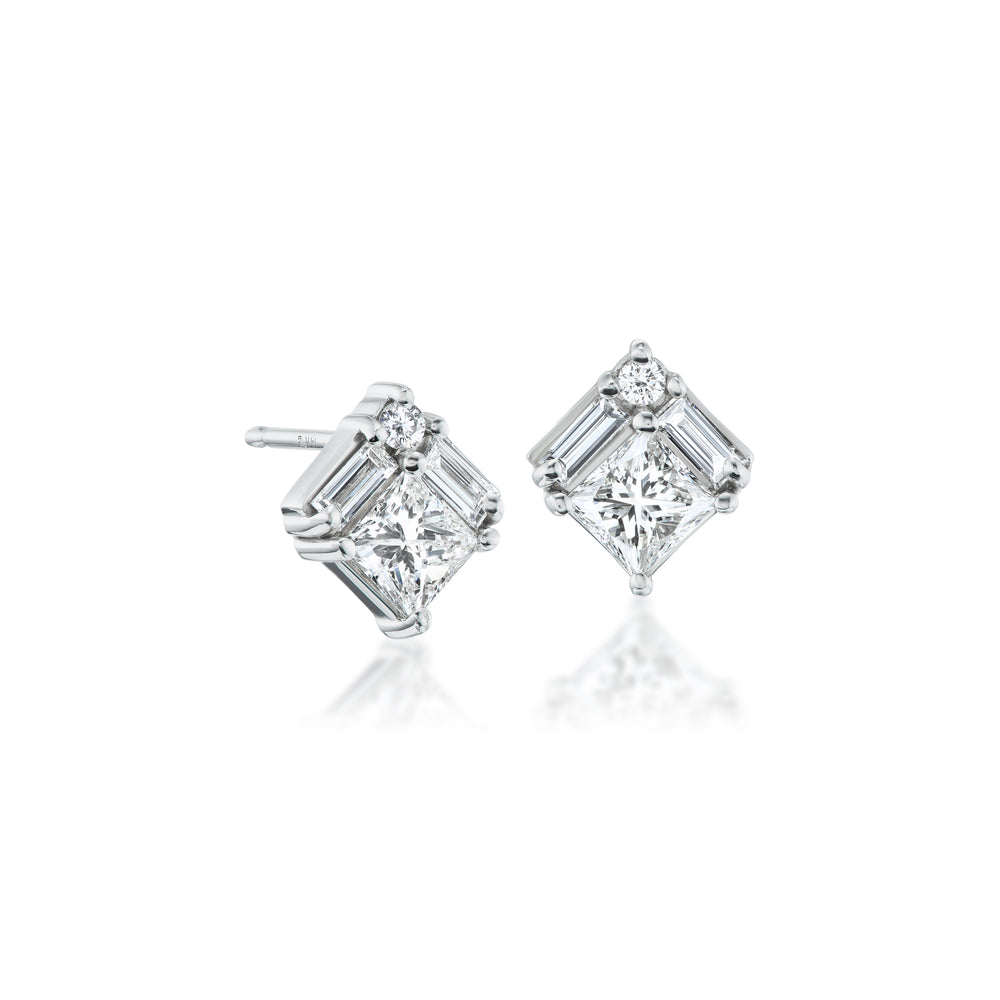 Square Diamond Cluster Earrings