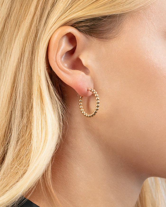 Yellow Gold Beaded Hoop Earrings
