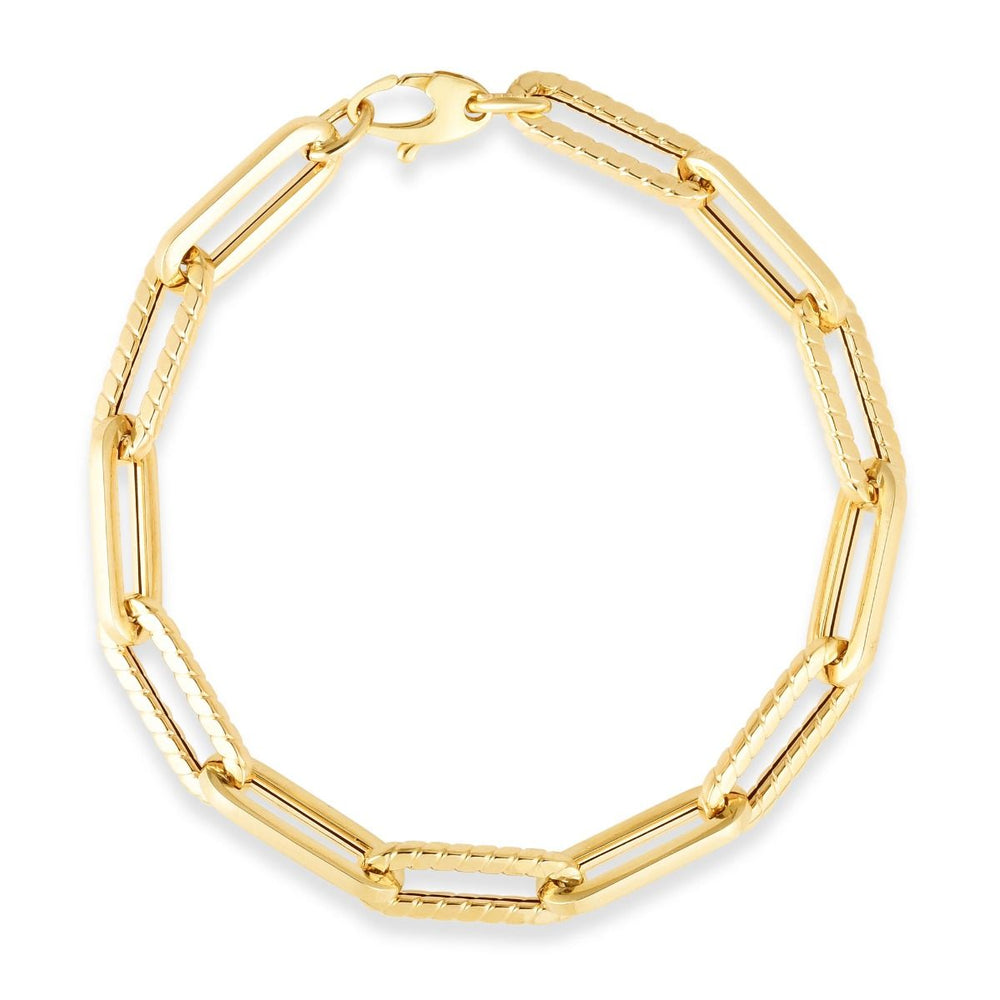 Yellow Gold Paperclip and Cable Bracelet