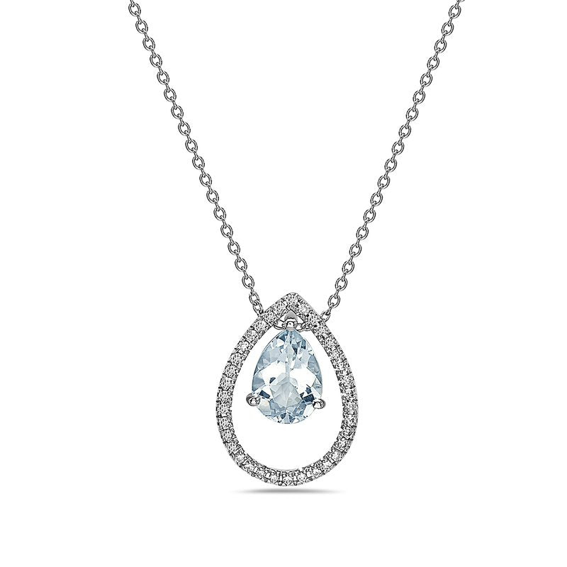 Pear Shape Aquamarine and Diamond Pendant