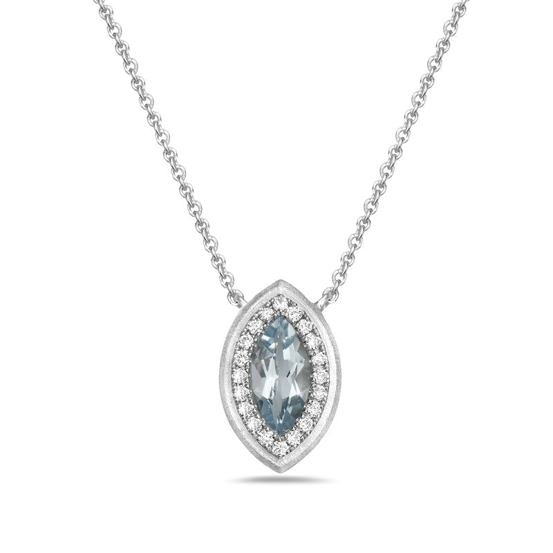 Marquise Shape Aquamarine and Diamond Pendant
