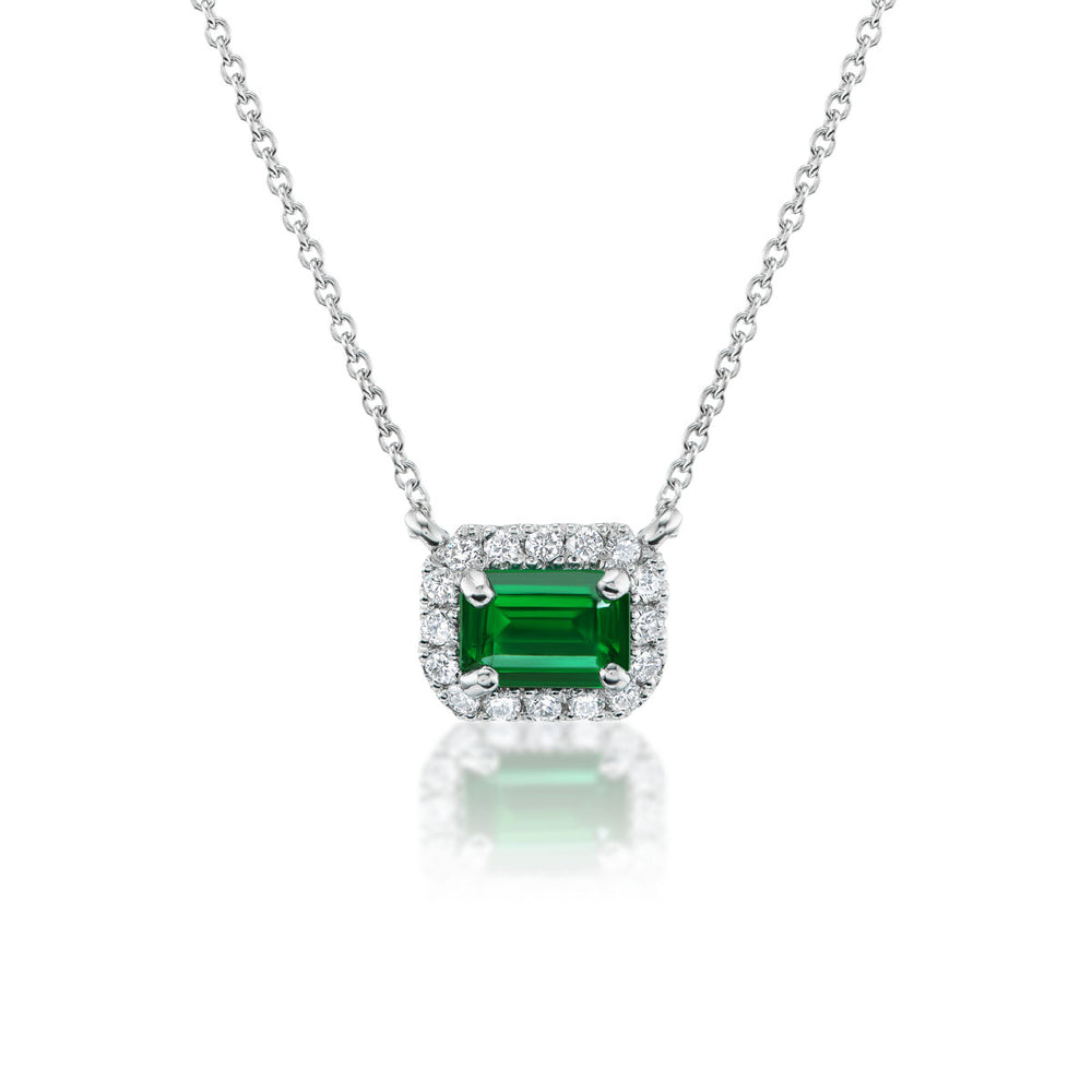 Barmakian Emerald and Diamond Halo Necklace