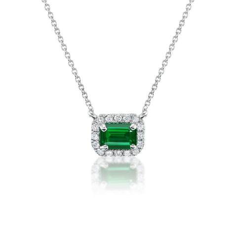 Barmakian Emerald and Diamond Halo Necklace