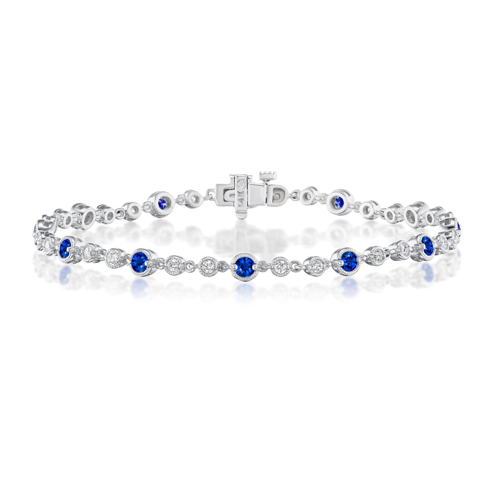 Milgrain Beaded Sapphire and Diamond Link Bracelet