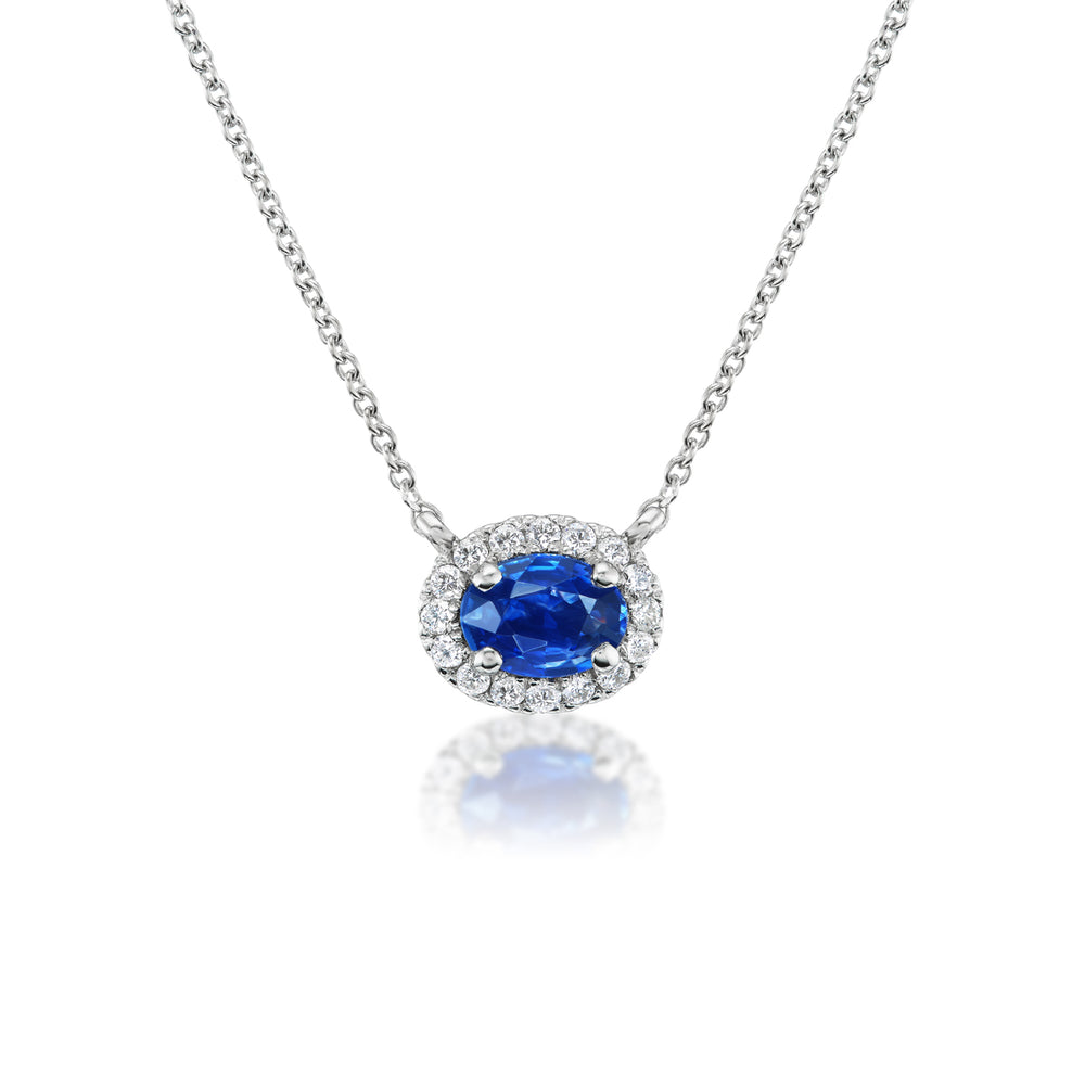 Sapphire and Diamond Halo Pendant