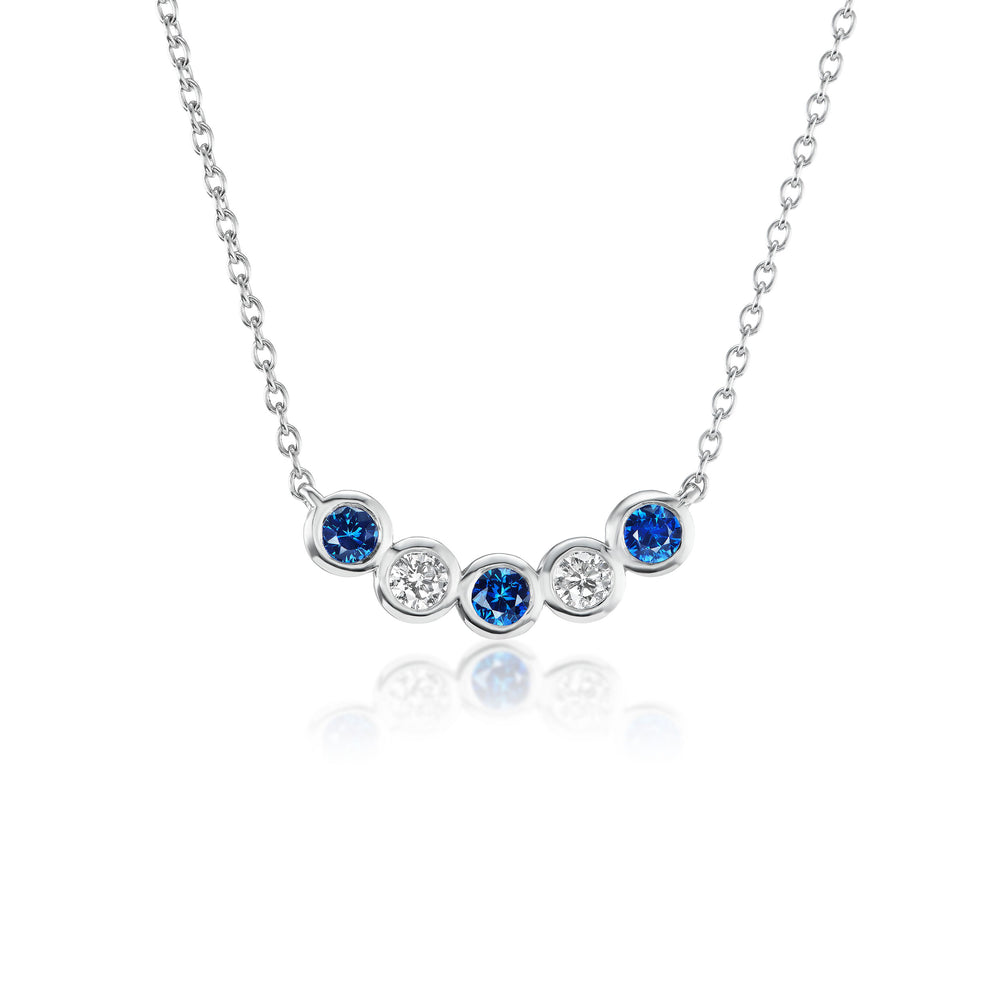 Curved Sapphire and Diamond Bar Necklace