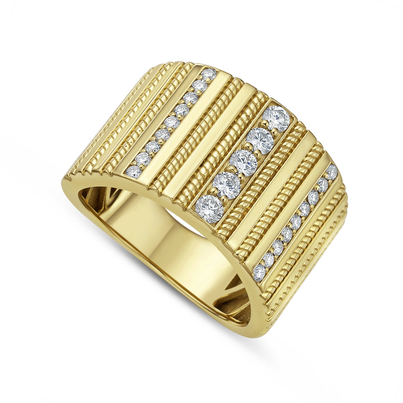 Barmakian Wide Textured Diamond Ring