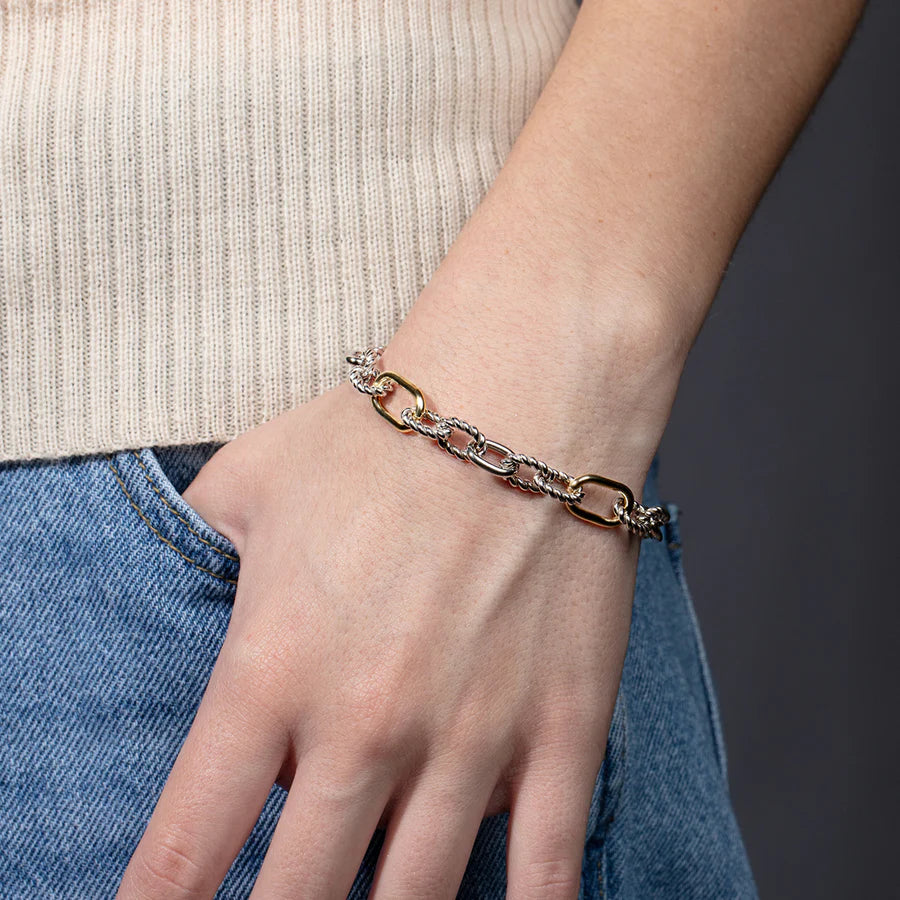 Phillip Gavriel Silver & 18K Gold Paperclip Link Italian Cable Bracelet