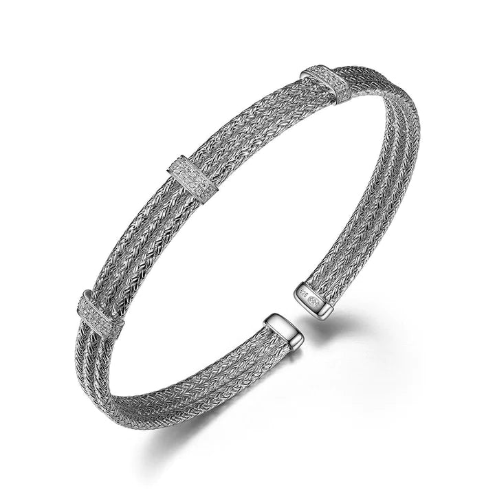 Sterling Silver 3 Row Cuff Bracelet
