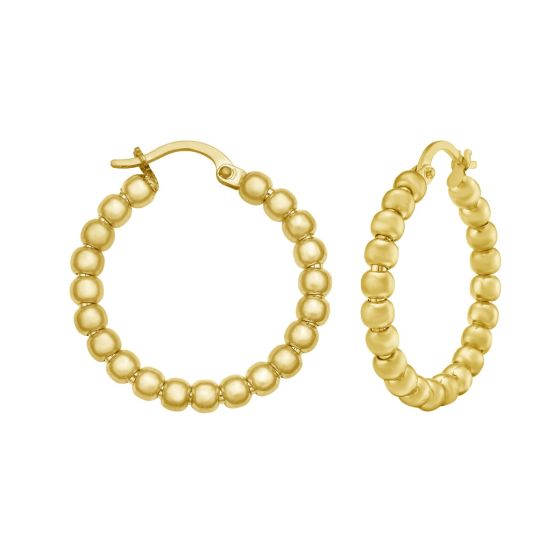 Yellow Gold Beaded Hoop Earrings