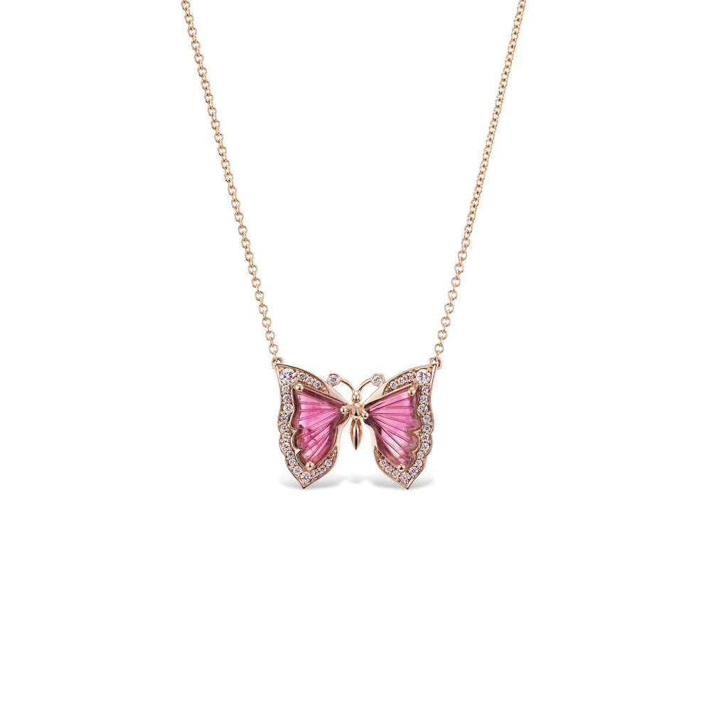 Argyle Pink Diamond and Pink Tourmaline Butterfly Necklace