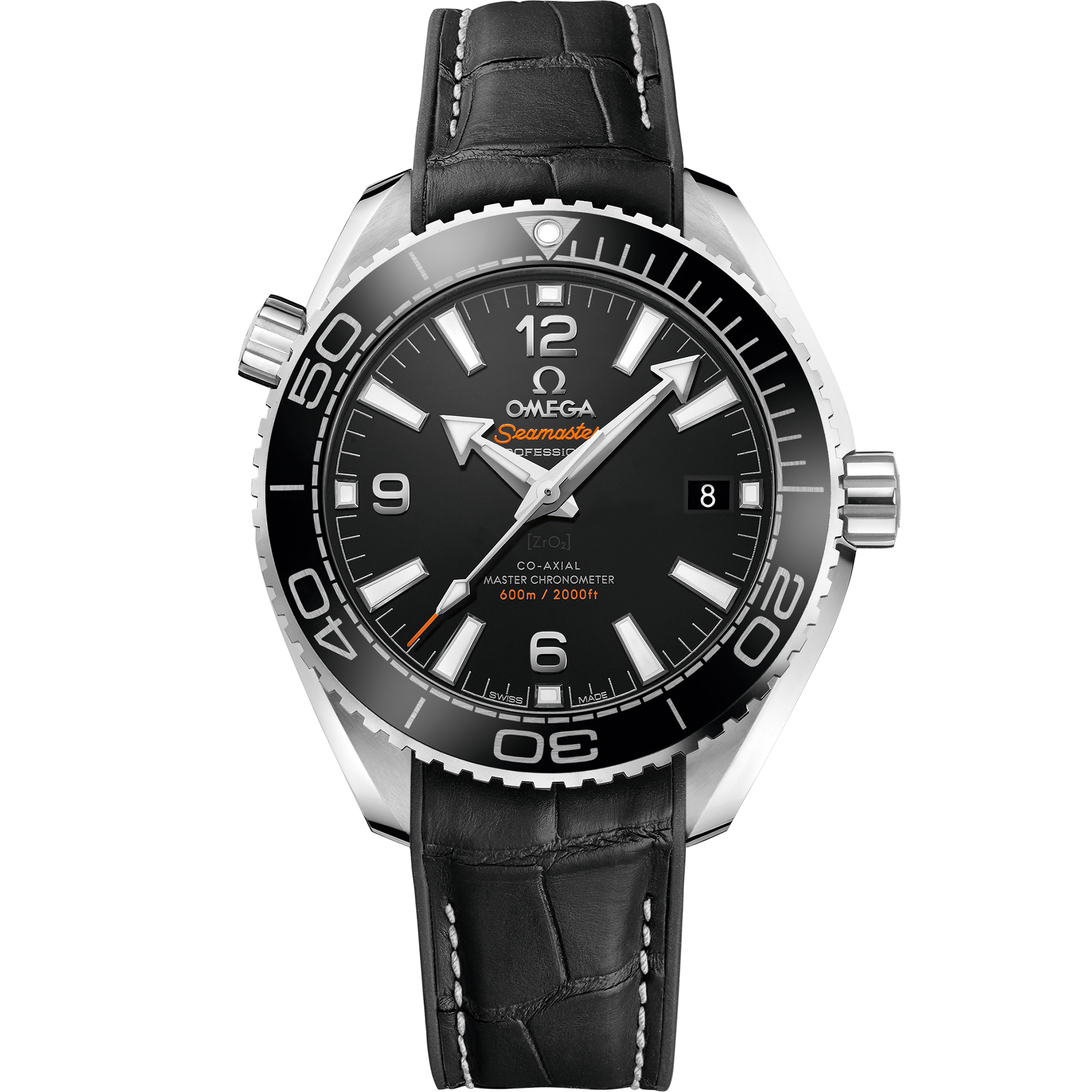 Omega Seamaster Planet Ocean 600M 39.5 mm steel on leather strap with rubber lining