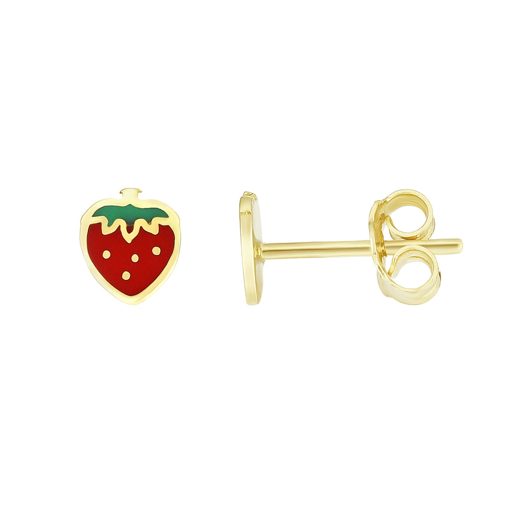 Yellow Gold Strawberry Enamel Earrings