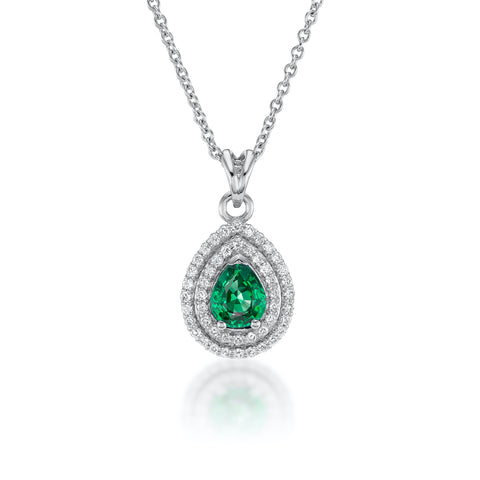Emerald and Diamond Halo Pendant