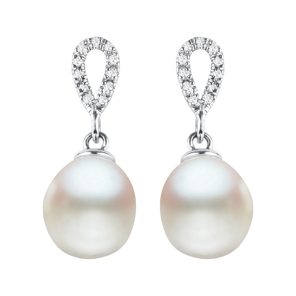 Freshwater Pearl and Diamond Dangle Earrings