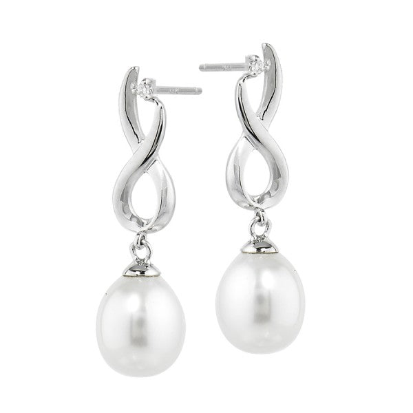 Freshwater Pearl and Diamond Drop Earrings