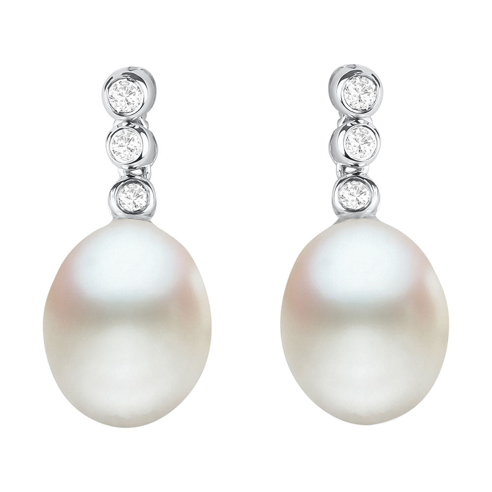 Freshwater Pearl and Diamond Dangle Earrings