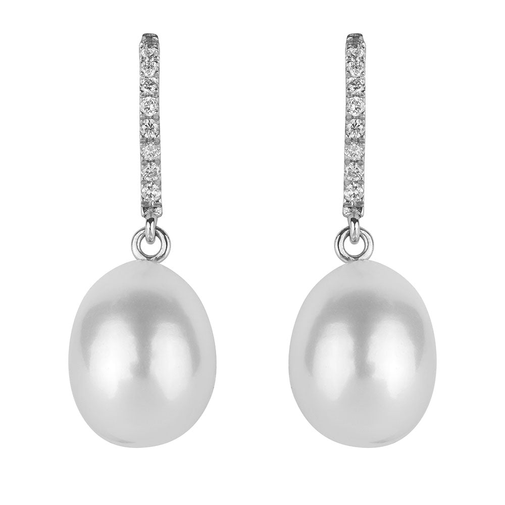 Freshwater Pearl and Diamond Drop Earrings