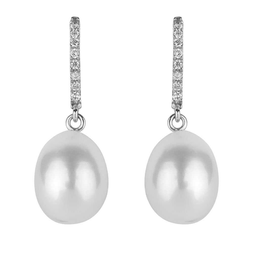 Freshwater Pearl and Diamond Drop Earrings