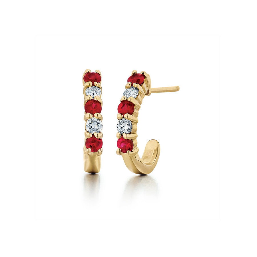 Ruby and Diamond J-Hoop Earrings