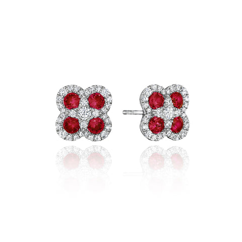 Fana Ruby and Diamond Cluster Earrings