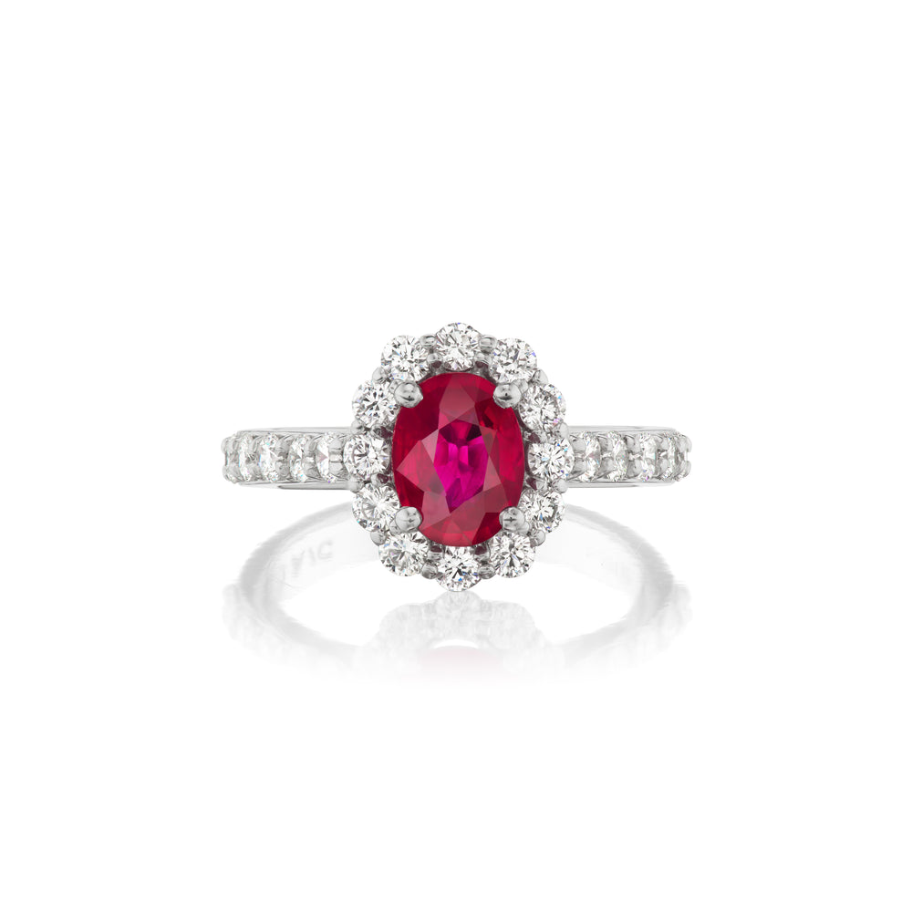 Barmakian Oval Ruby and Diamond Halo Ring