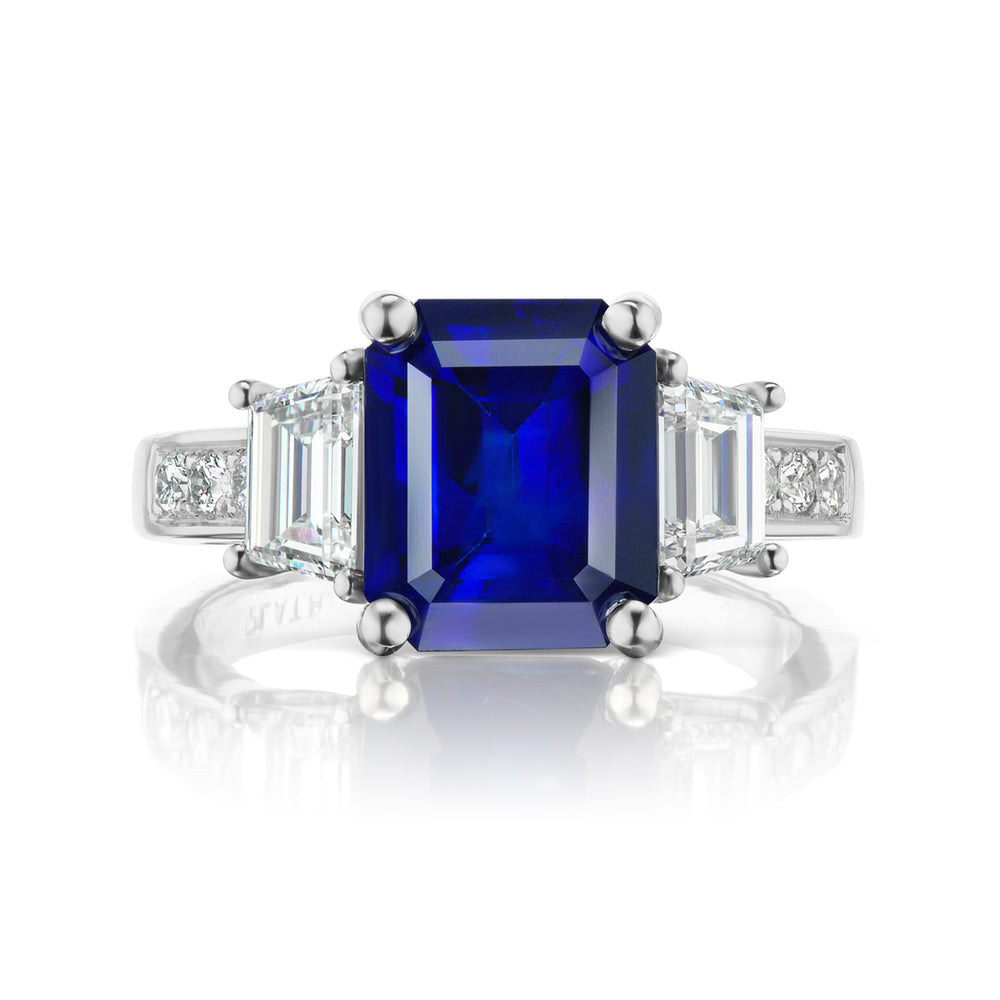 Barmakian Emerald Cut Sapphire and Diamond Ring