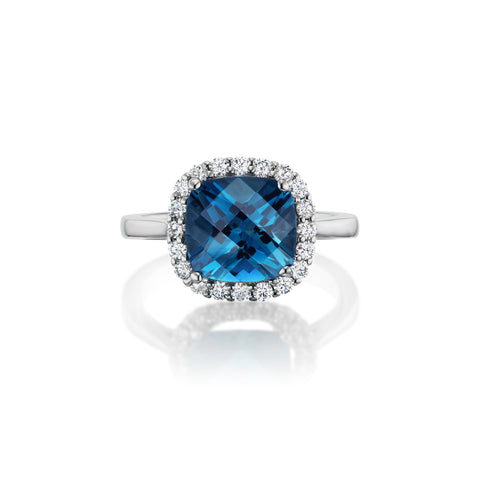 London Blue Topaz and Diamond Halo Ring