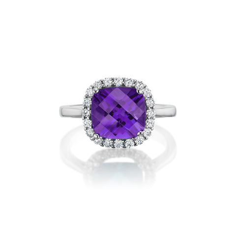 Amethyst and Diamond Halo Ring