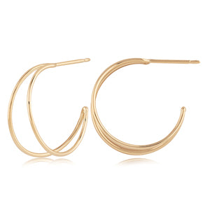 Yellow Gold Tappered Double Wire Hoop Earrings
