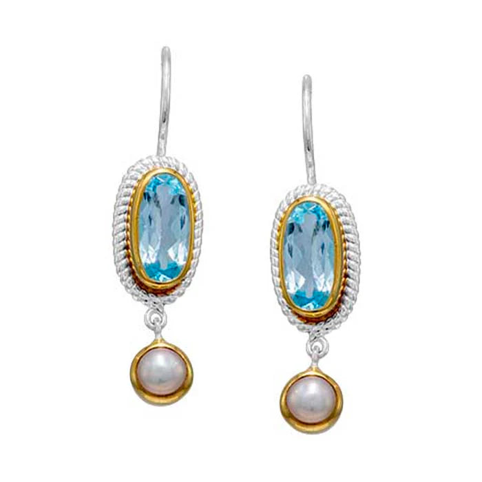 Michou Blue Topaz and Pearl Earrings