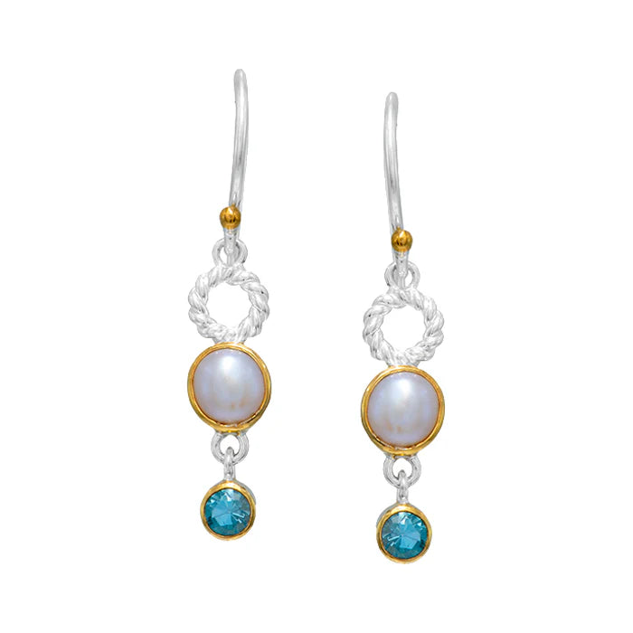 Michou Blue Topaz and Pearl Earrings