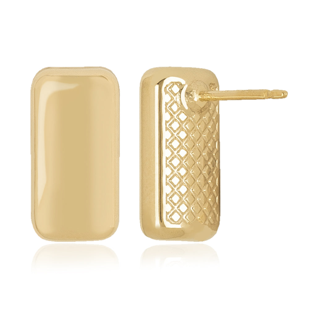 Yellow Gold Wide Bar Stud Earrings