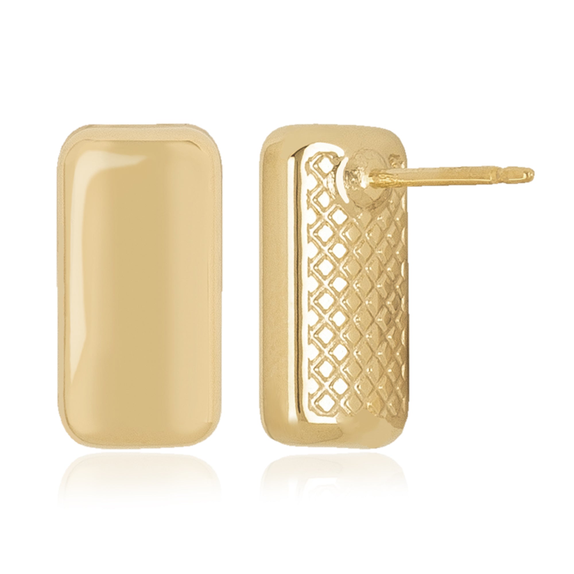 Yellow Gold Wide Bar Stud Earrings