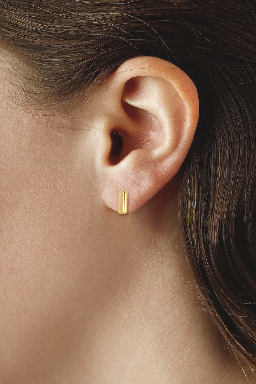 Yellow Gold Wide Bar Stud Earrings