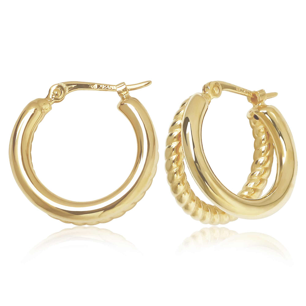 Yellow Gold Double Tube Twist Hoop Earrings