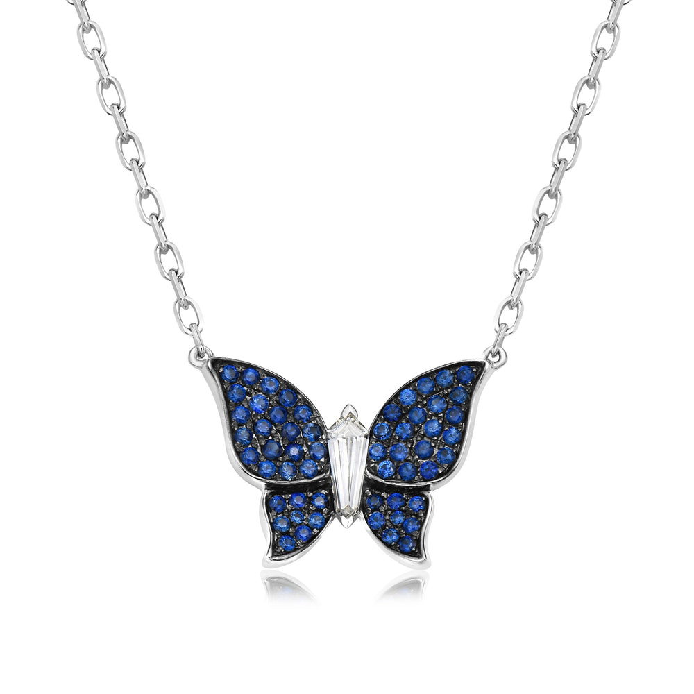 Charles Krypell Blue Sapphire & Diamond Butterfly Necklace