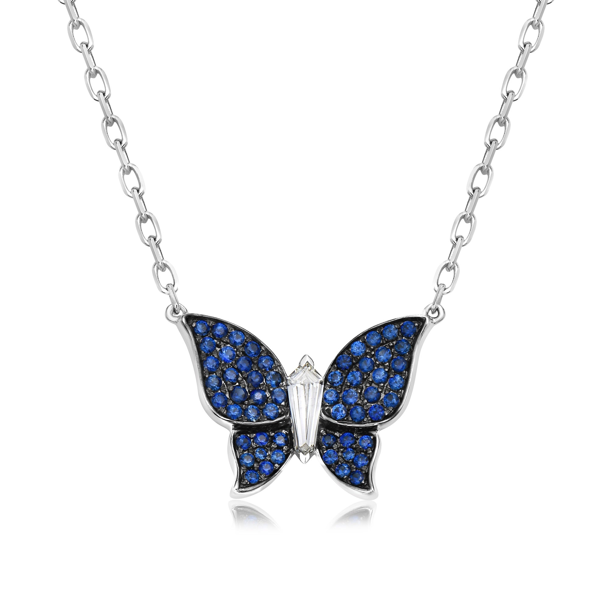 Charles Krypell Blue Sapphire & Diamond Butterfly Necklace