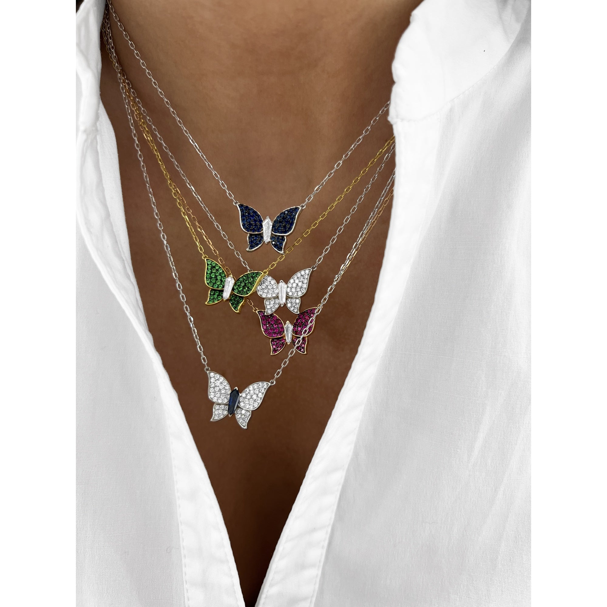 Charles Krypell Blue Sapphire & Diamond Butterfly Necklace