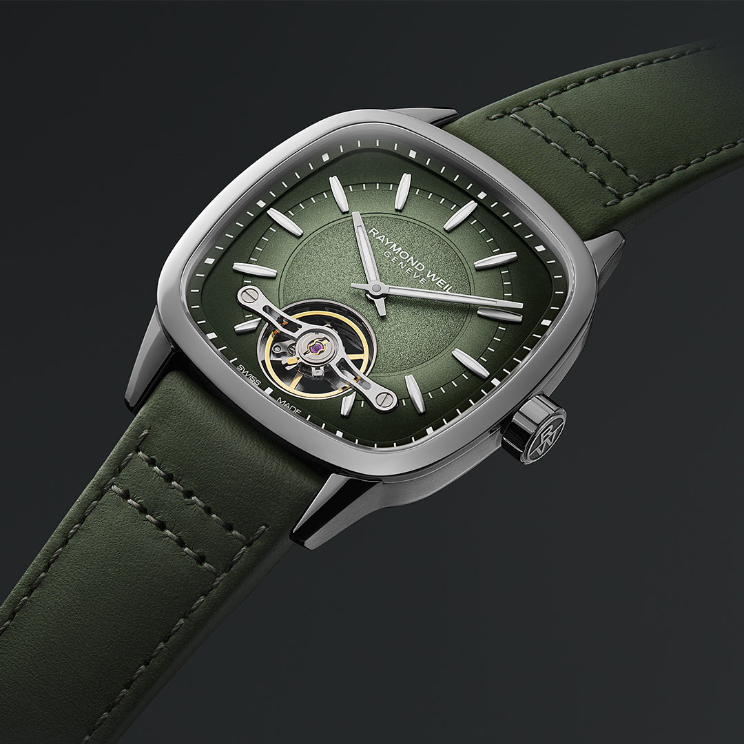 Raymond Weil Men s Swiss Automatic Freelancer Green Leather Strap Watch 40mm