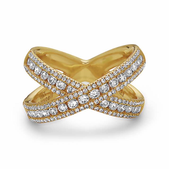 Charles Krypell Diamond X Ring in 18kt yellow gold with 178 round brilliant cut diamonds totaling 1.27ct