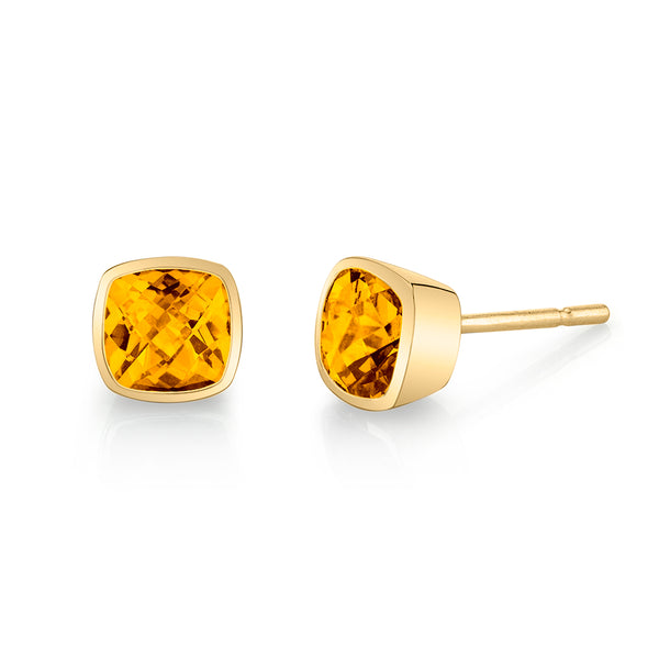 Cushion Cut Citrine Stud Earrings
