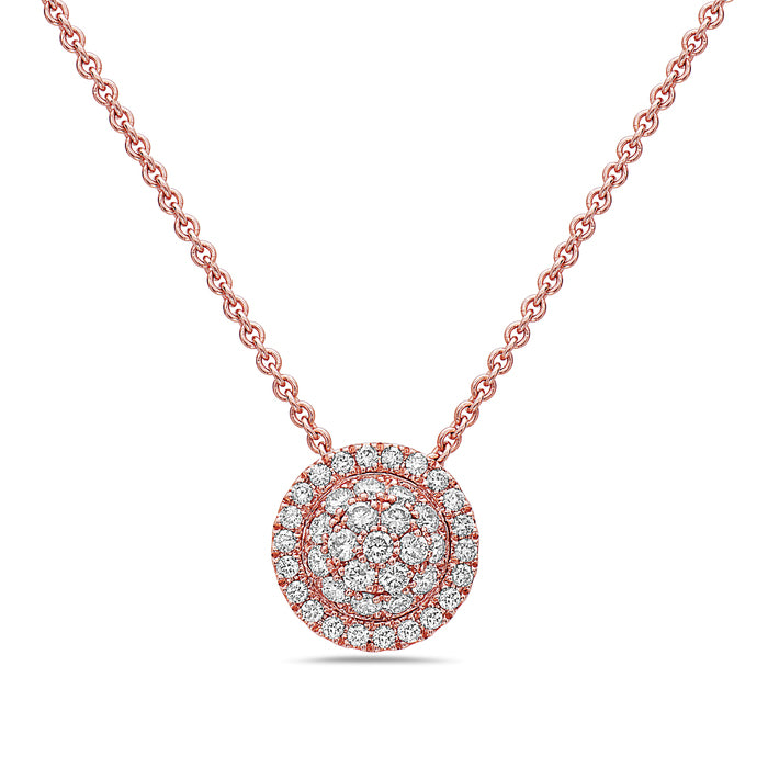 Charles Krypell Rose Gold Diamond Cluster Necklace with a round cluster pendant featuring 40 diamonds in 18kt rose gold