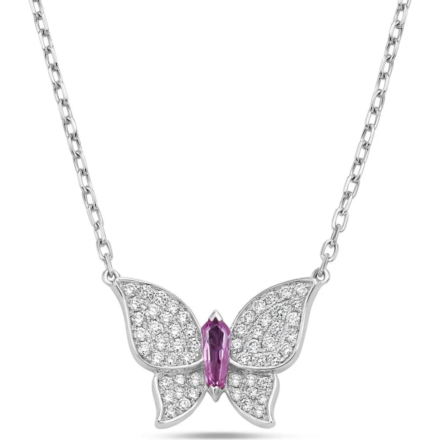 Charles Krypell Diamond & Pink Sapphire Butterfly Necklace