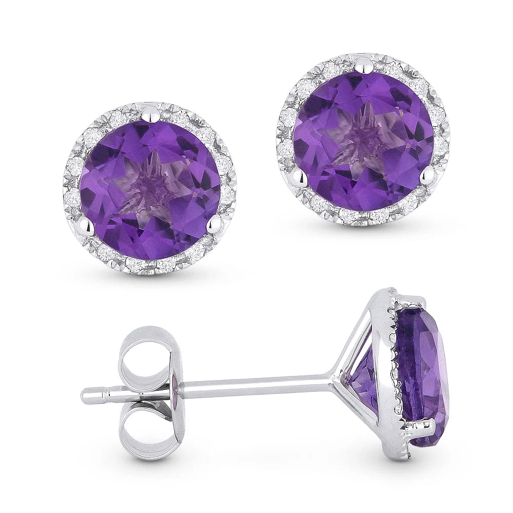 Amethyst and Diamond Stud Earrings