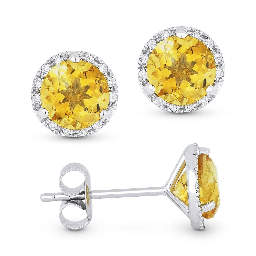 Citrine and Diamond Stud Earrings