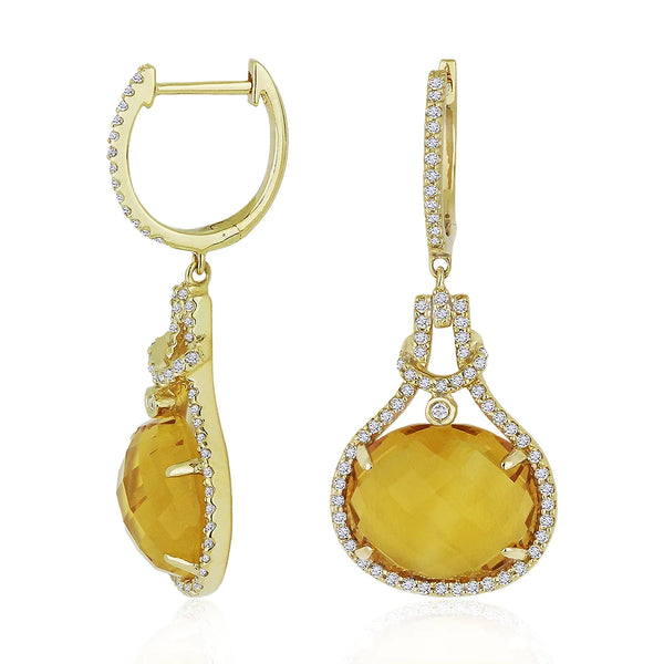 Citrine and Diamond Drop Earrings