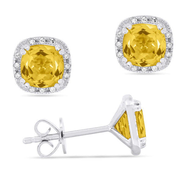Citrine and Diamond Stud Earrings