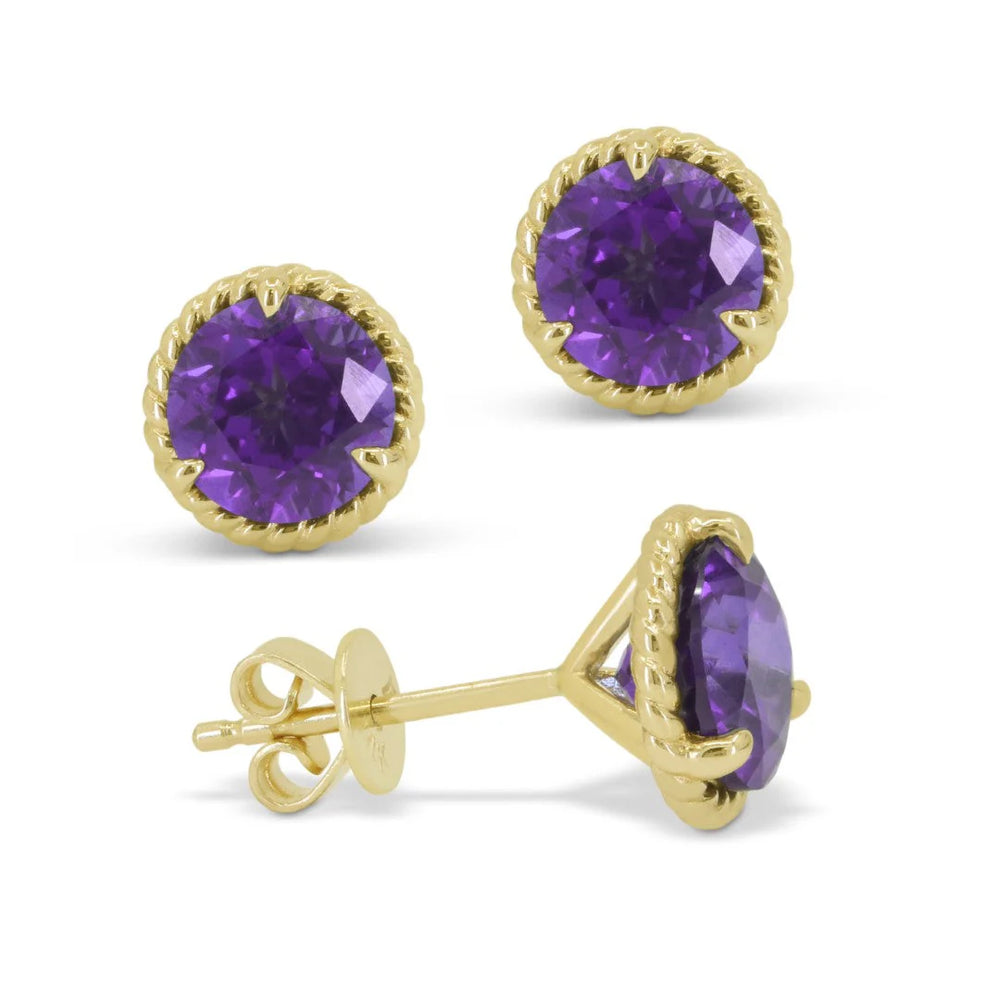 Yellow Gold Amethyst Stud Earrings